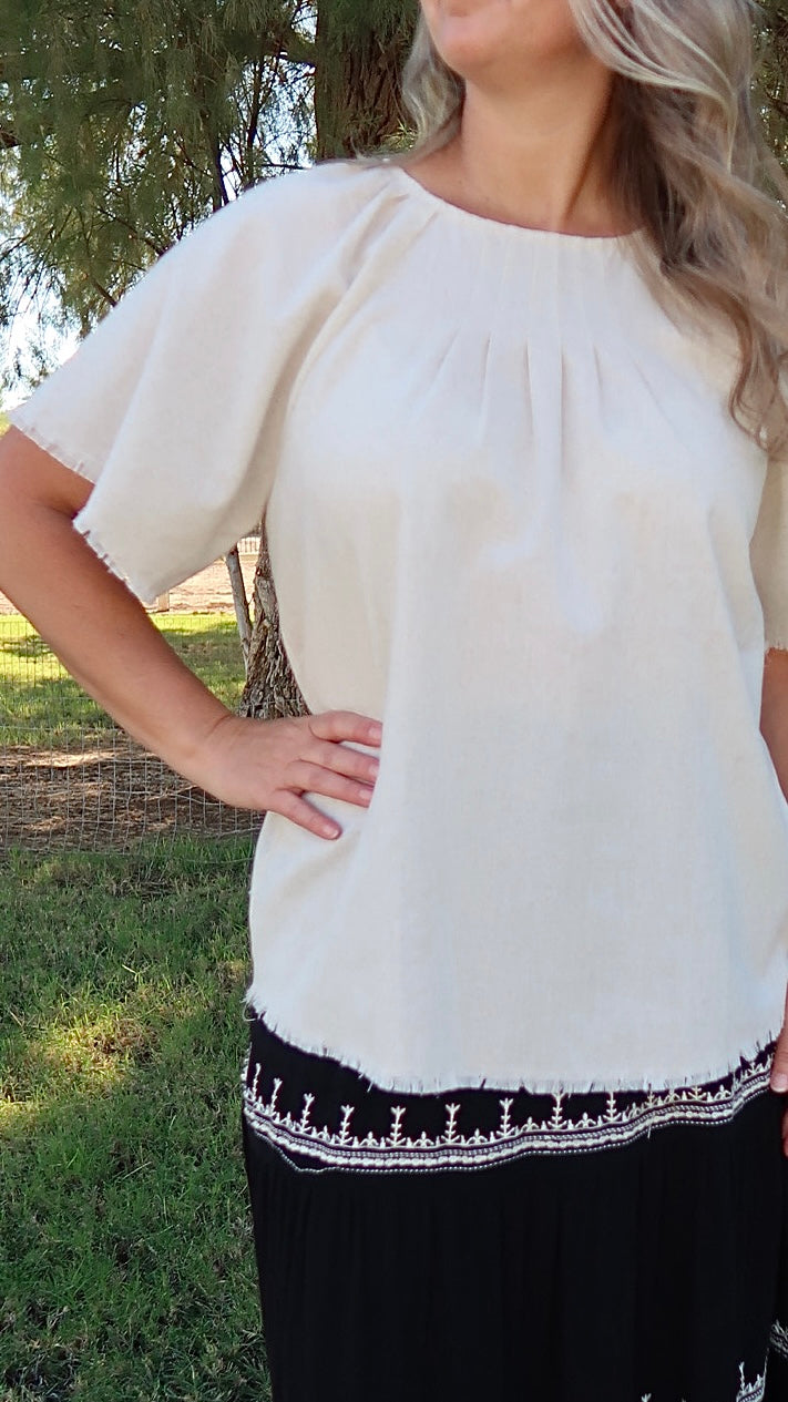 Raw Hem Linen Top- Alohi Gold Apparel