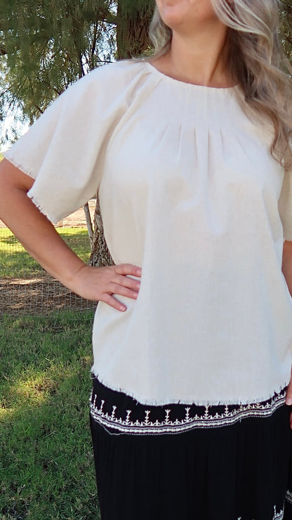 Raw Hem Linen Top- Alohi Gold Apparel
