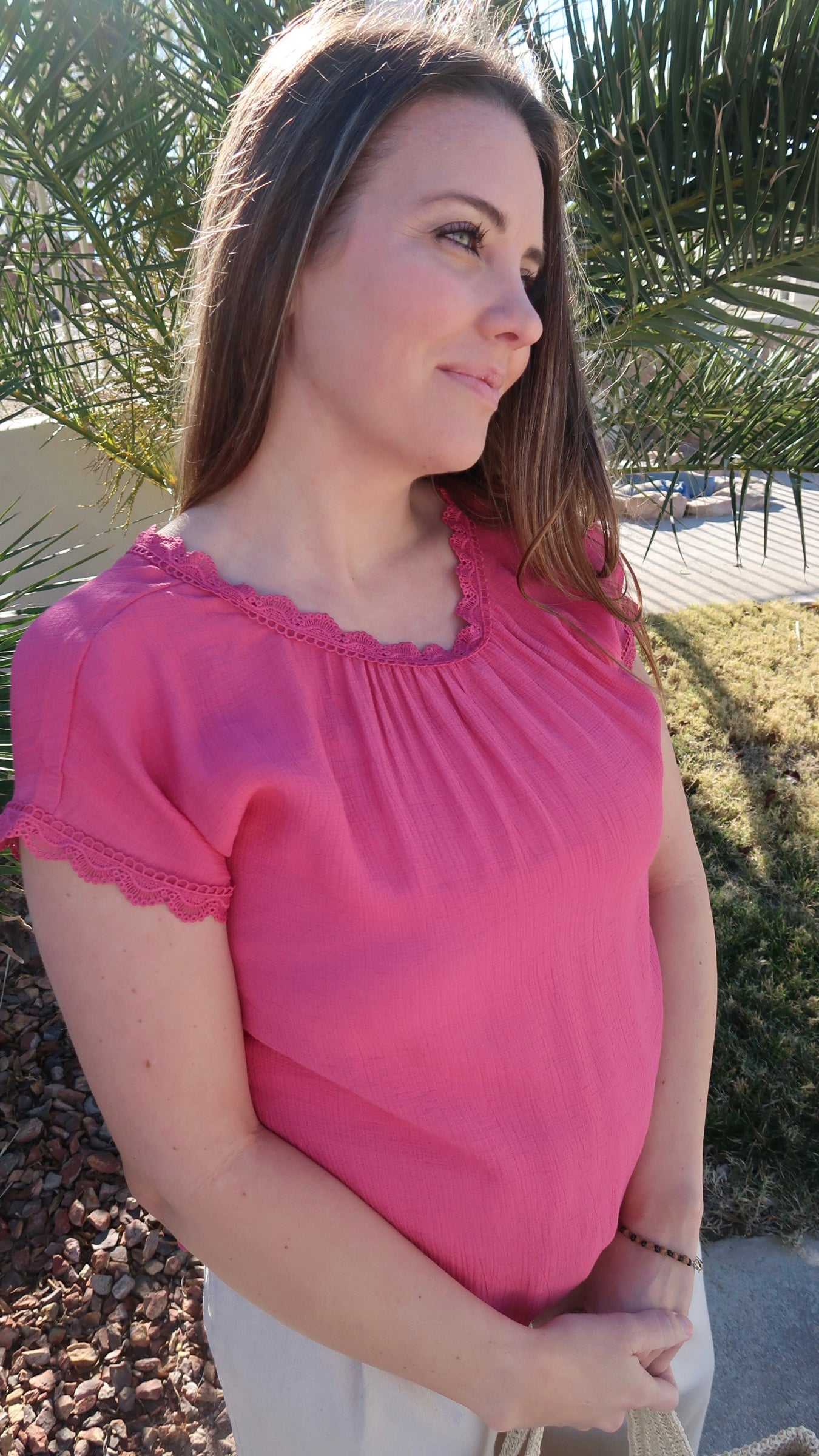 Delicate Lace Trim Bow Back Top