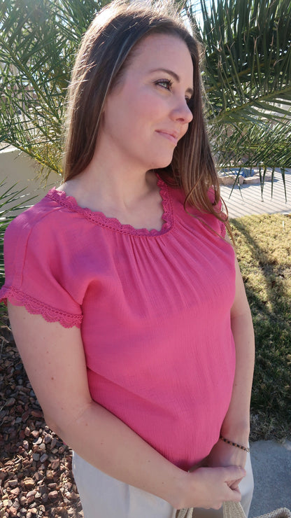 Delicate Lace Trim Bow Back Top