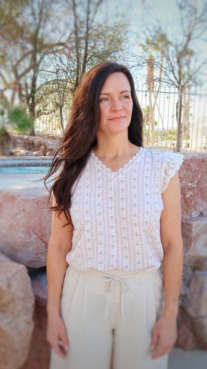Floral Lace Trim Top