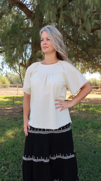 Raw Hem Linen Top- Alohi Gold Apparel