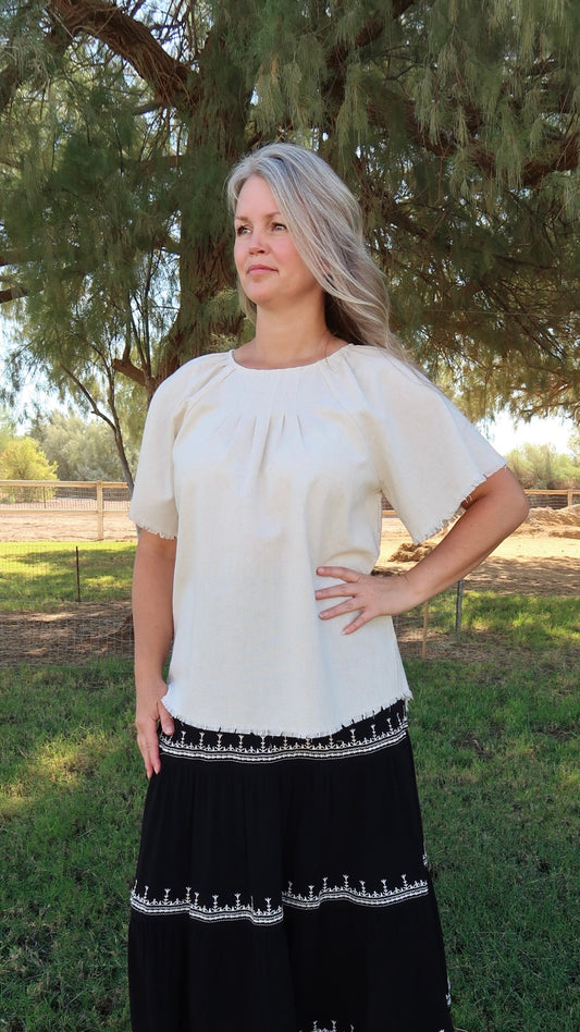 Raw Hem Linen Top- Alohi Gold Apparel