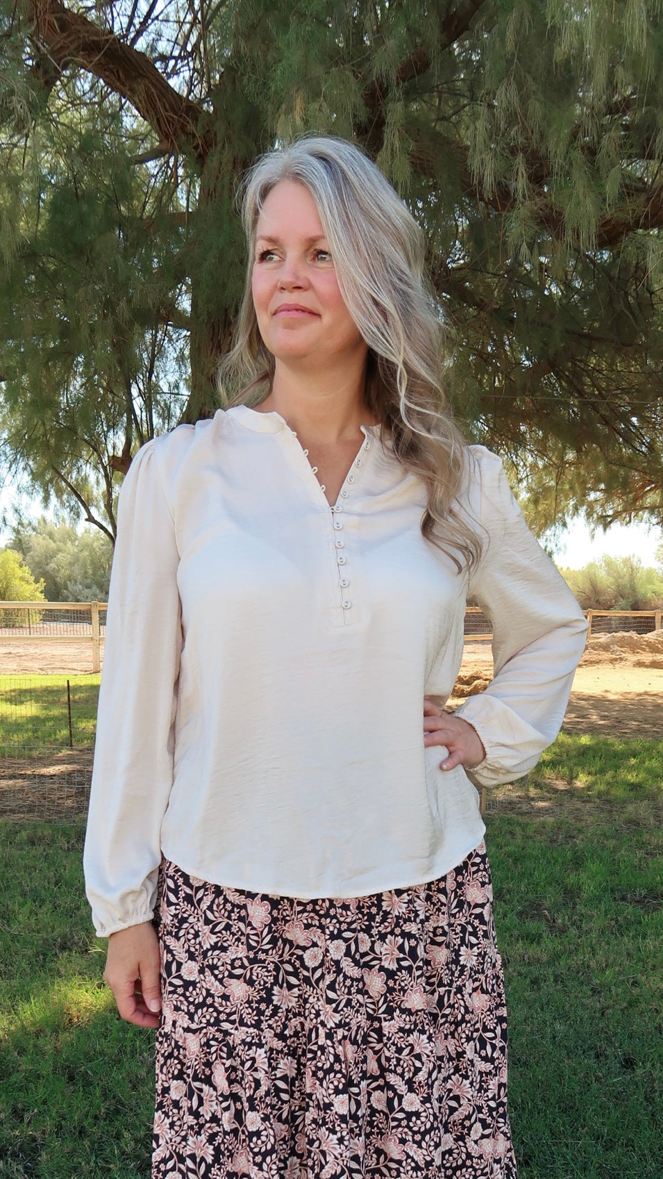 Champagne Satin Long sleeve Top