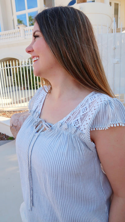 Delicate Trim Grey Stripe Top