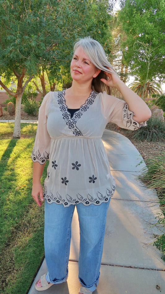Delicate Embroidered Top-alohi Gold Apparel