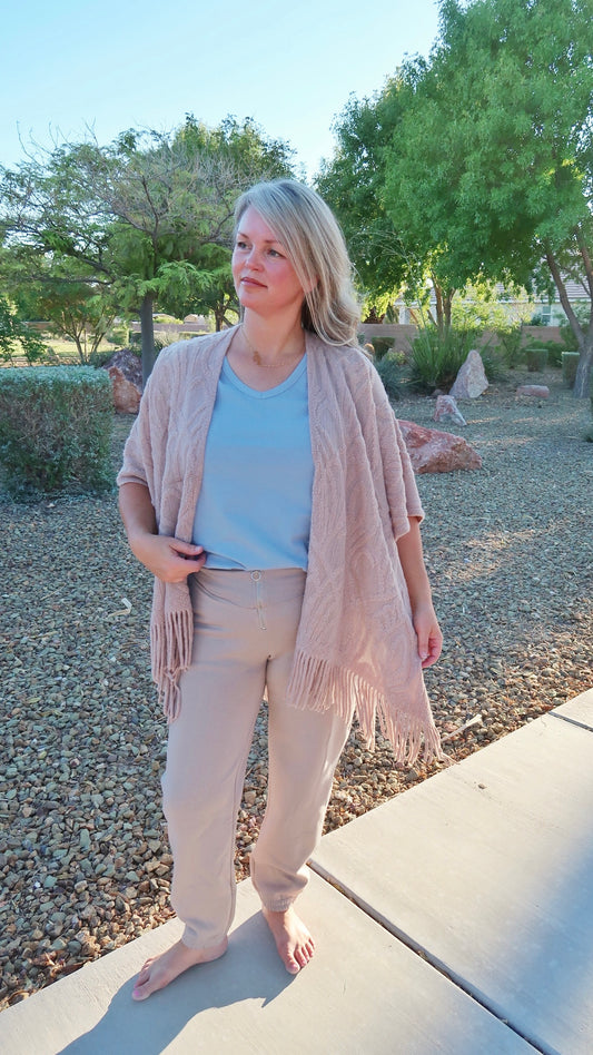 Embossed Pattern Ruana Wrap- alohi gold apparel