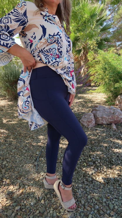 AGA Navy Leggings With Pockets- Alohi Gold Apparel