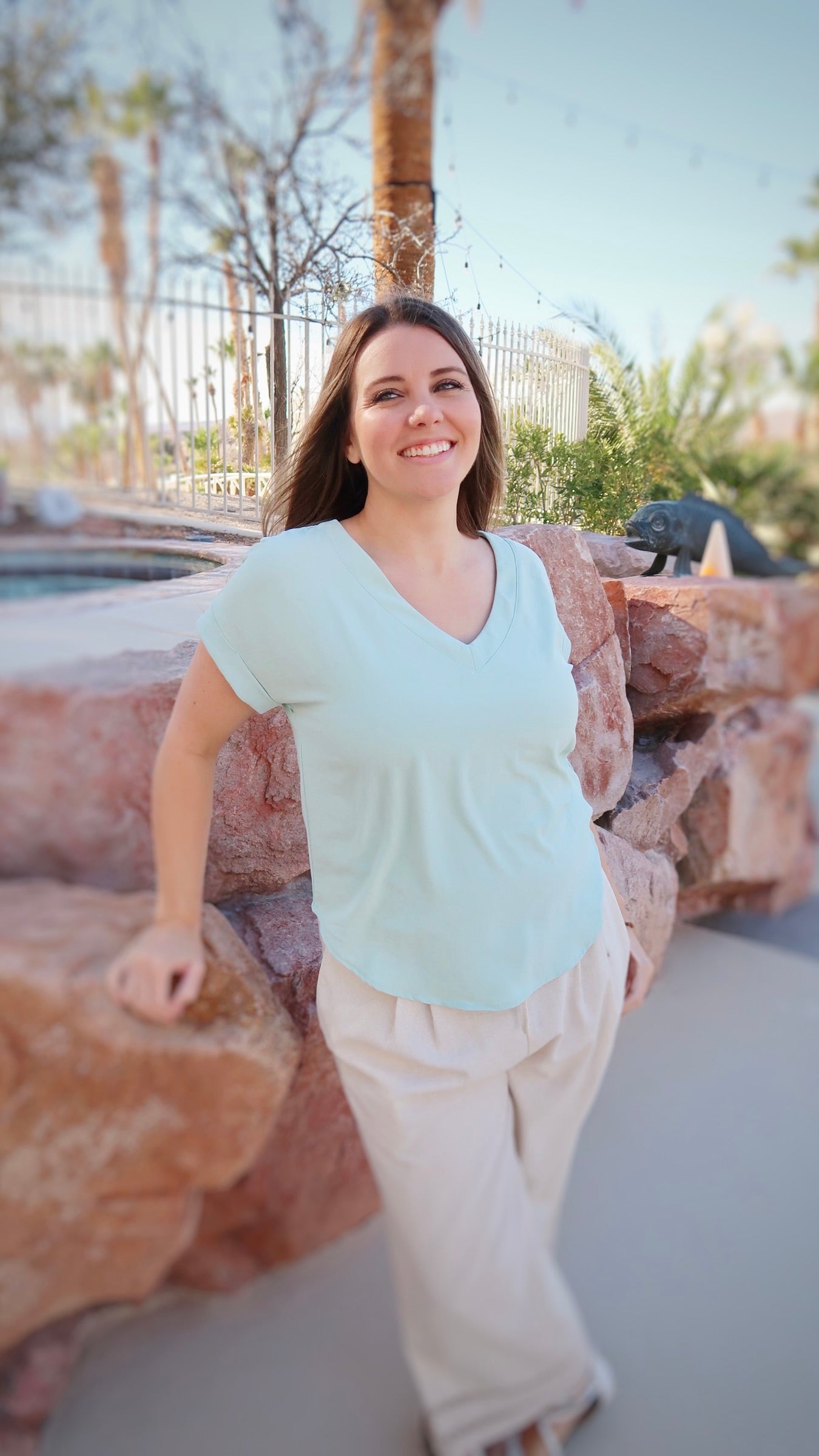 Silver Palm V-neck Top