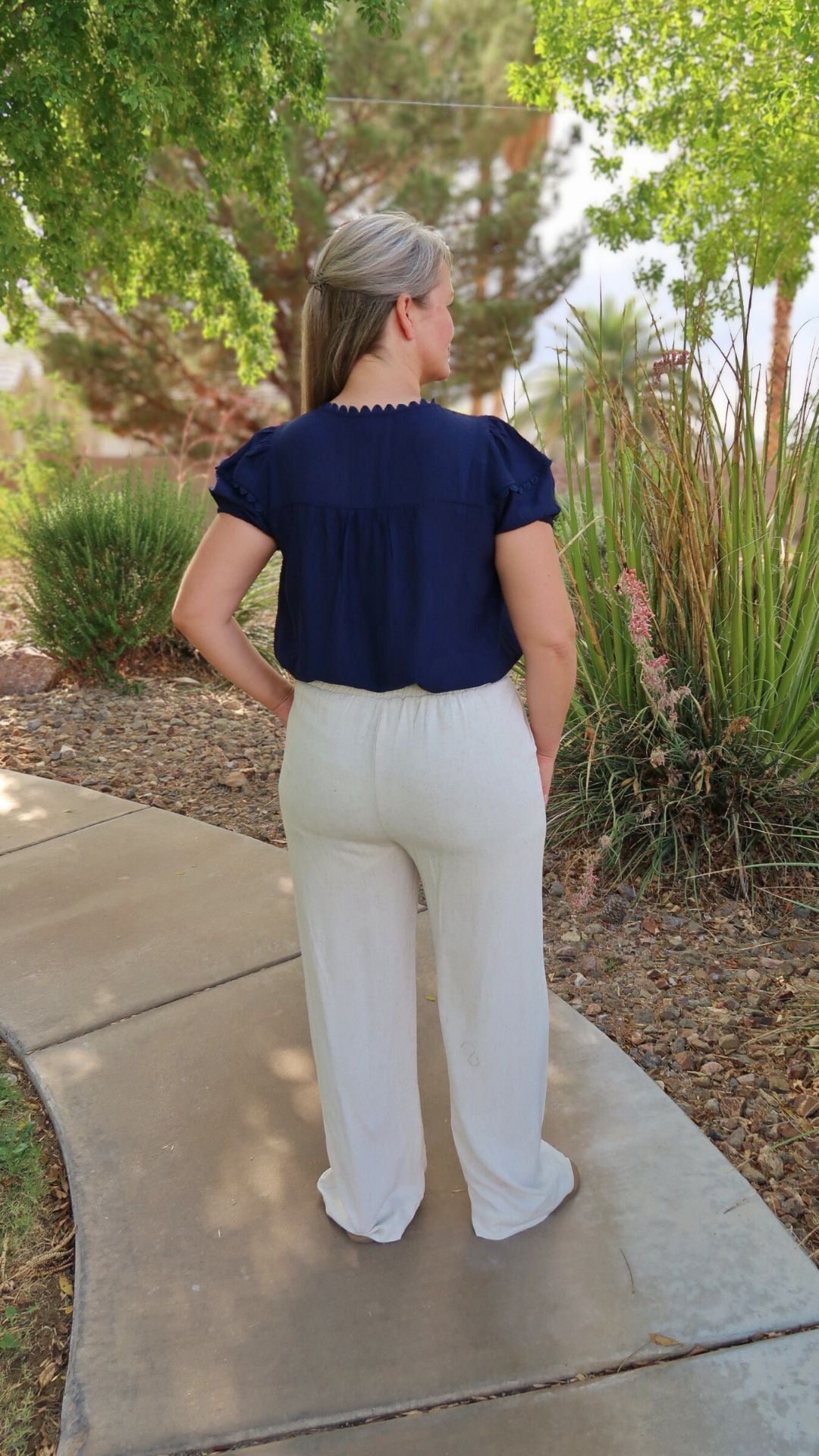 Navy Scallop Trim Top