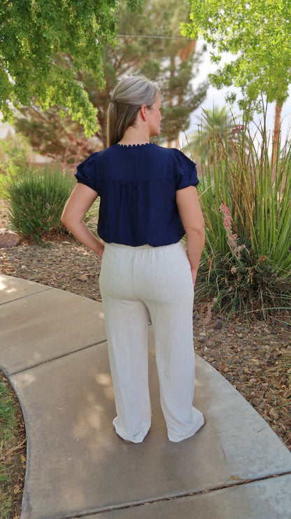 Navy Scallop Trim Top