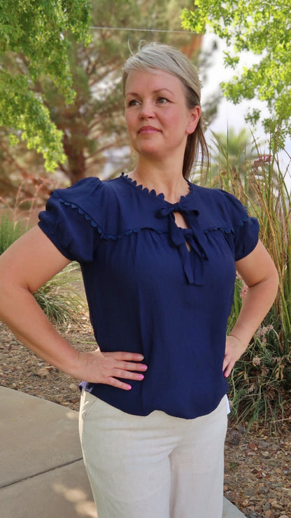 Navy Scallop Trim Top