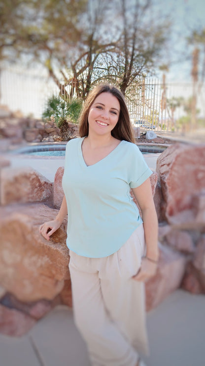 Silver Palm V-neck Top