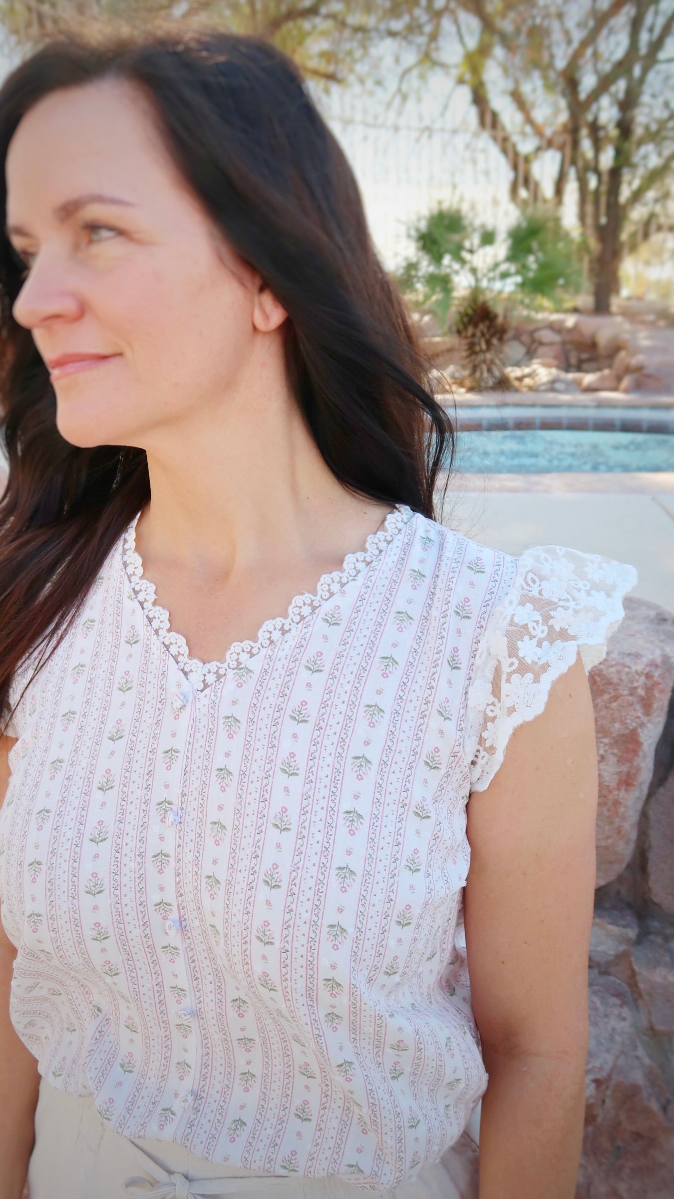 Floral Lace Trim Top