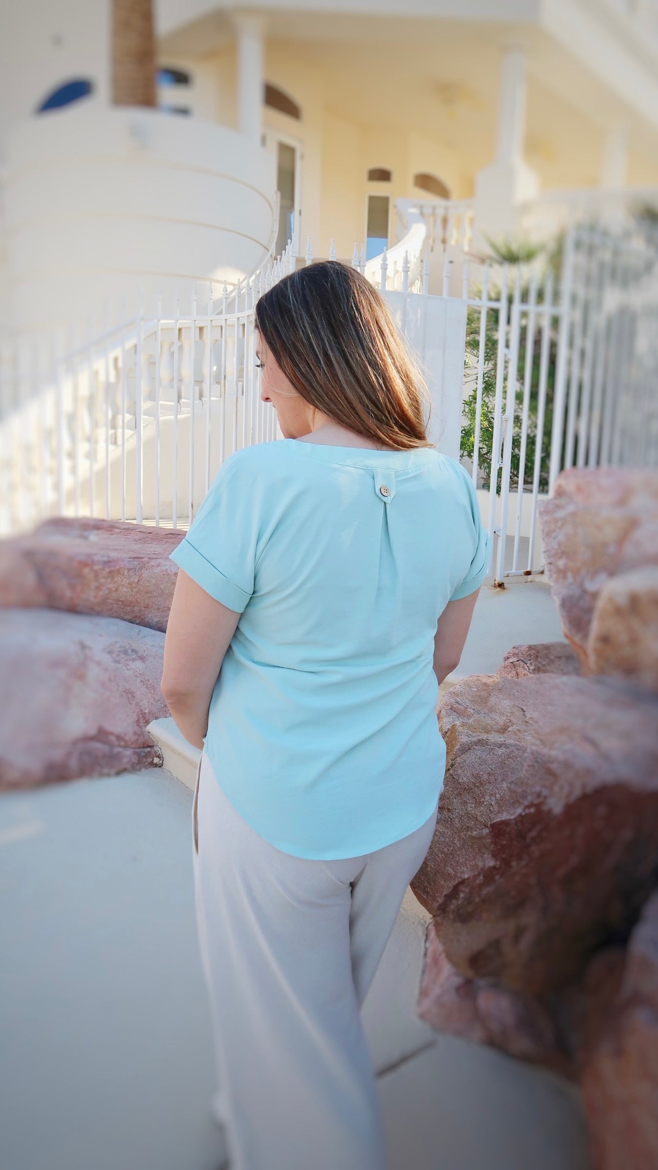 Silver Palm V-neck Top