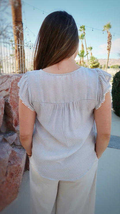Delicate Trim Grey Stripe Top
