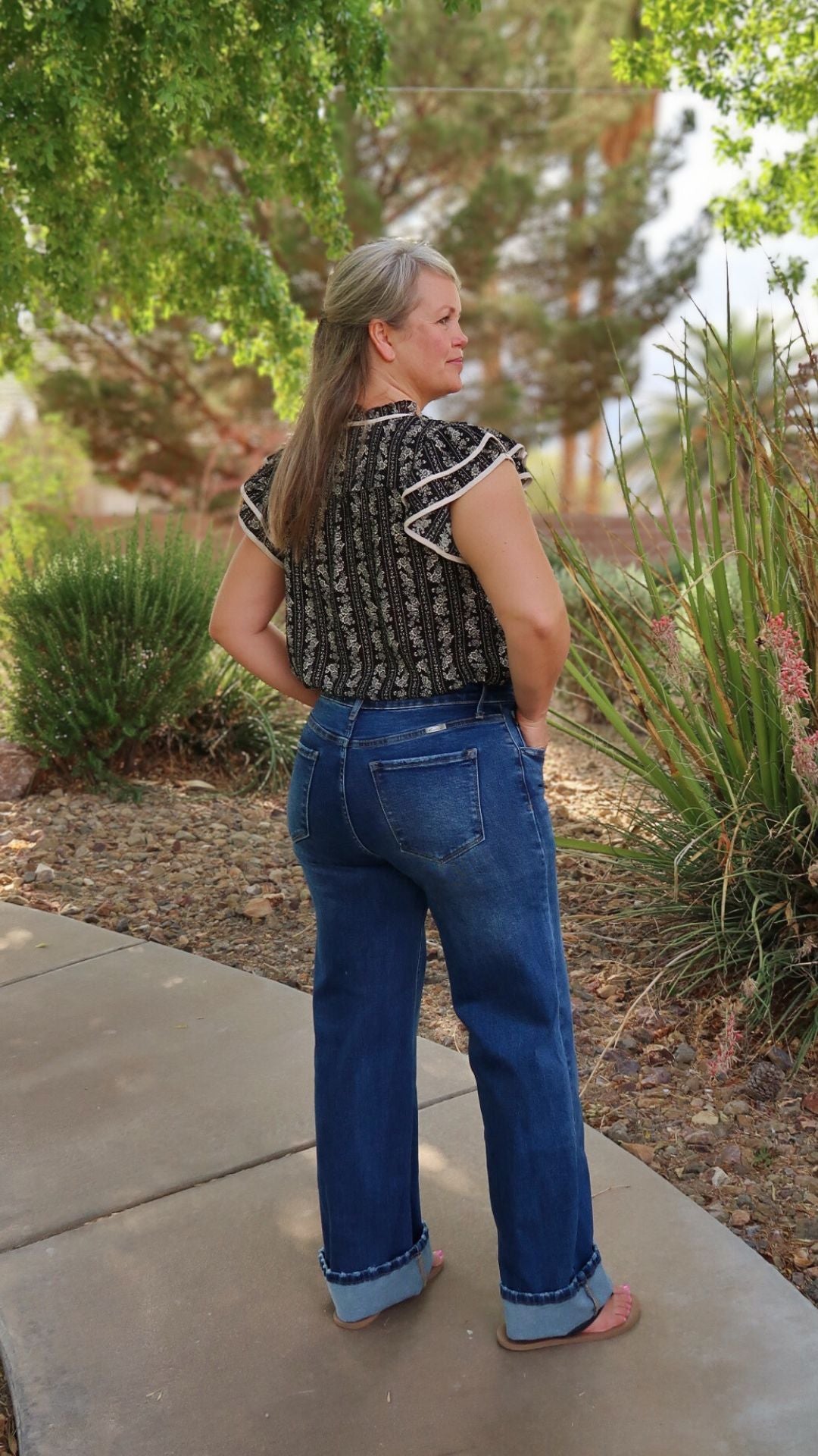 Black Floral Tie Front Top