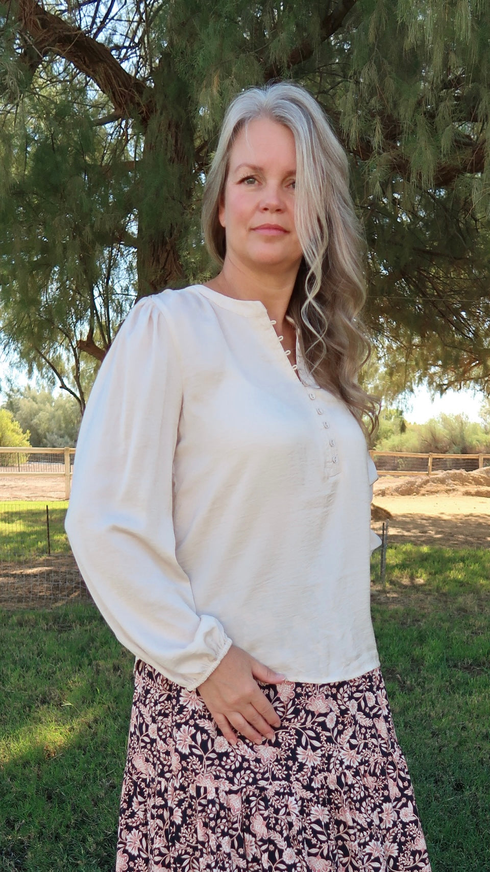 Champagne Satin Long sleeve Top