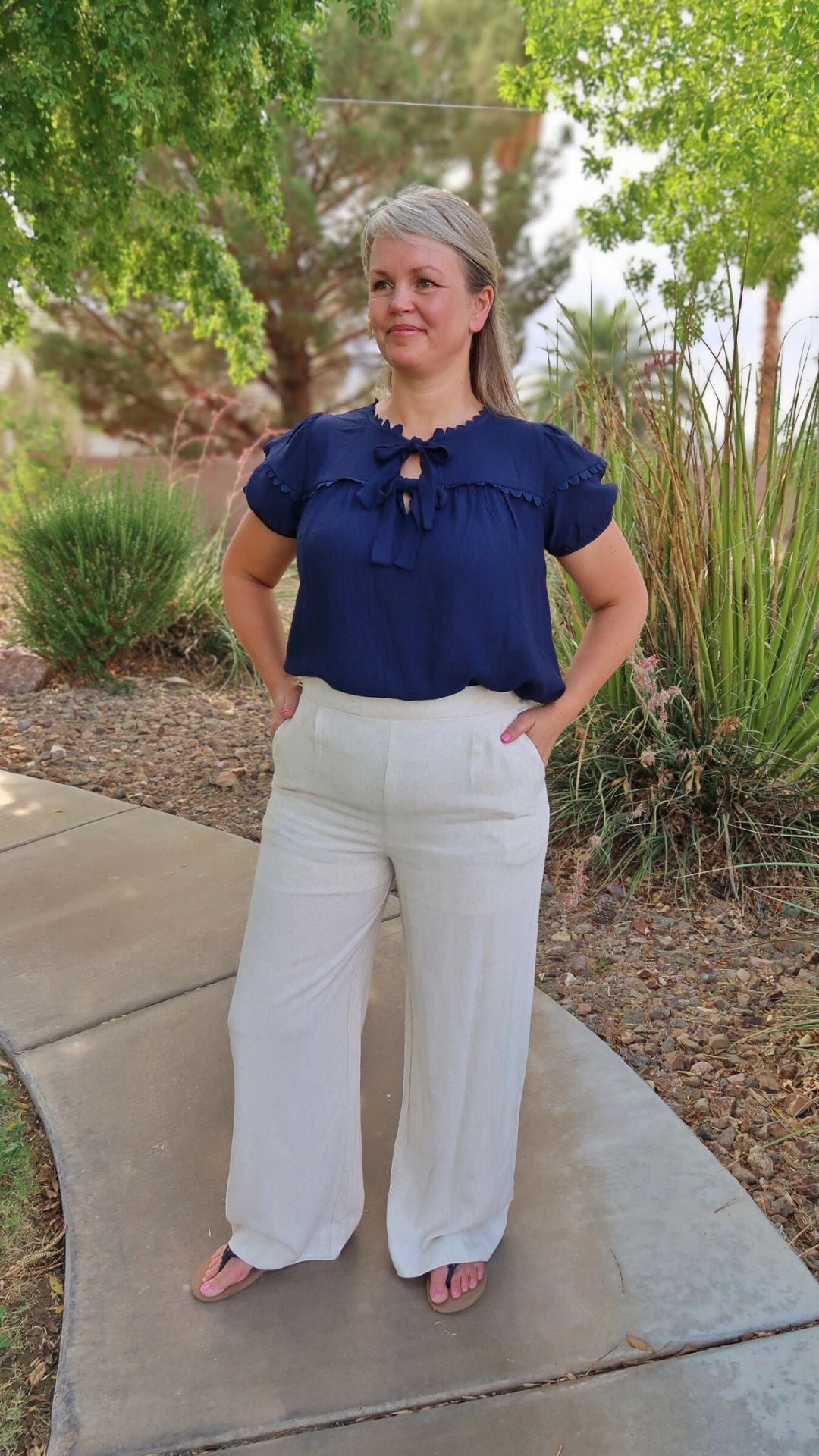 Navy Scallop Trim Top