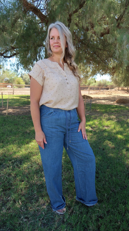 Comfy Denim Wide Leg Pants- Alohi Gold Apparel