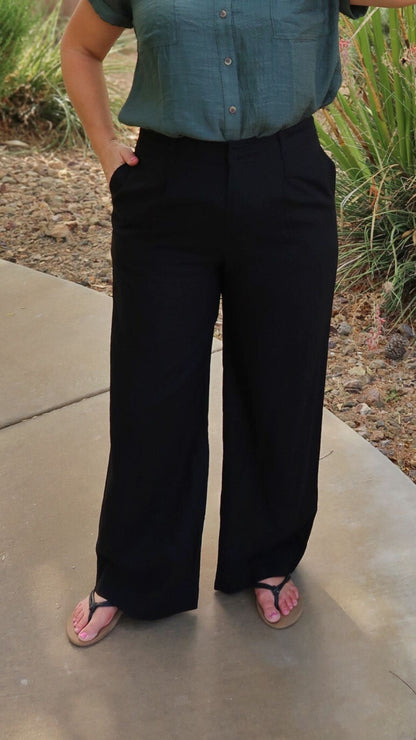 Black Linen Wide Leg Pants