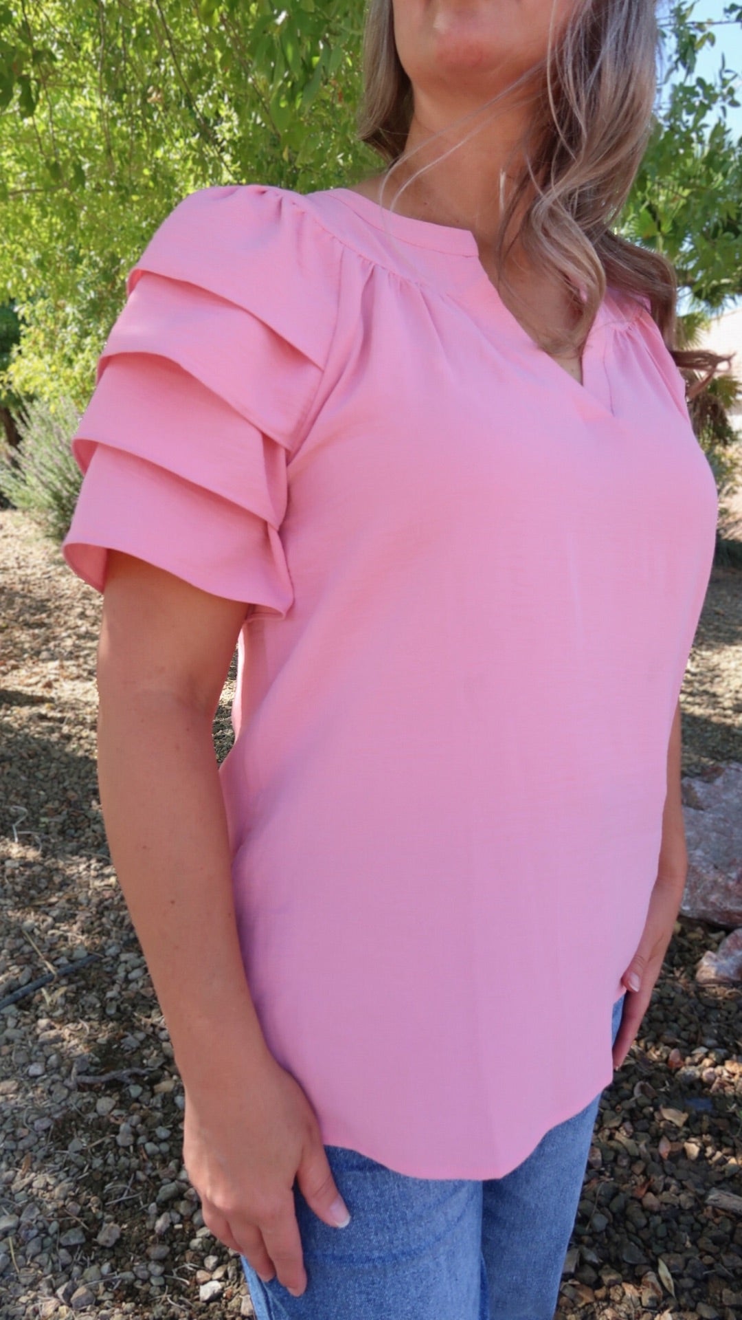 Life In Pink Double Ruffle Sleeve Top- Alohi Gold Apparel