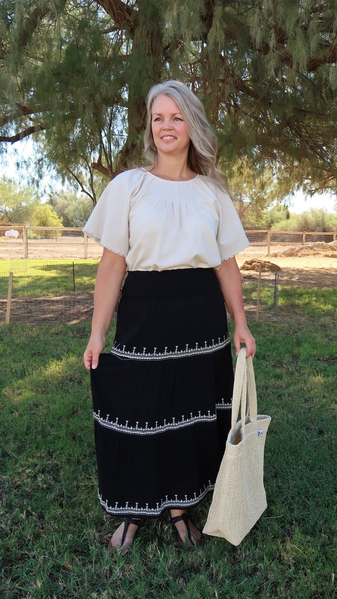 Black Embroidered Tiered Midi Skirt- Alohi Gold Apparel