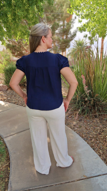 Navy Scallop Trim Top