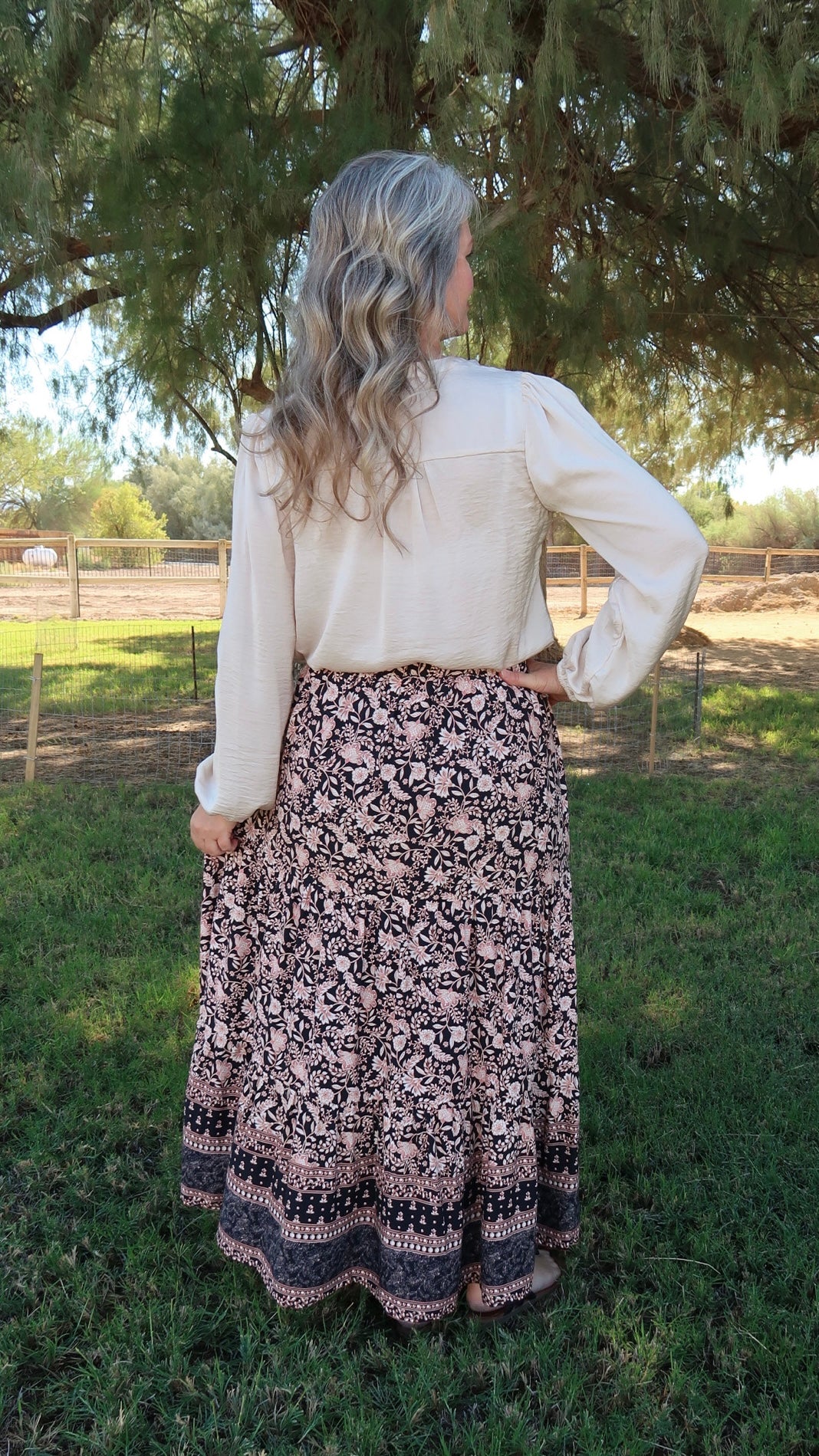 Paisley Print Midi Skirt- Alohi Gold Apparel