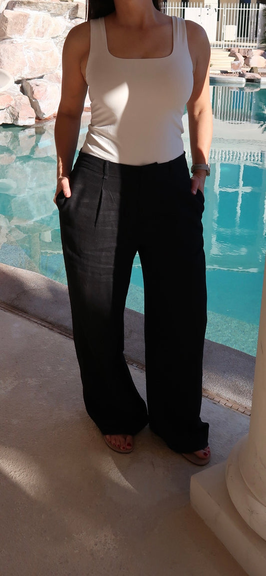 Black Linen Wide Leg Pants