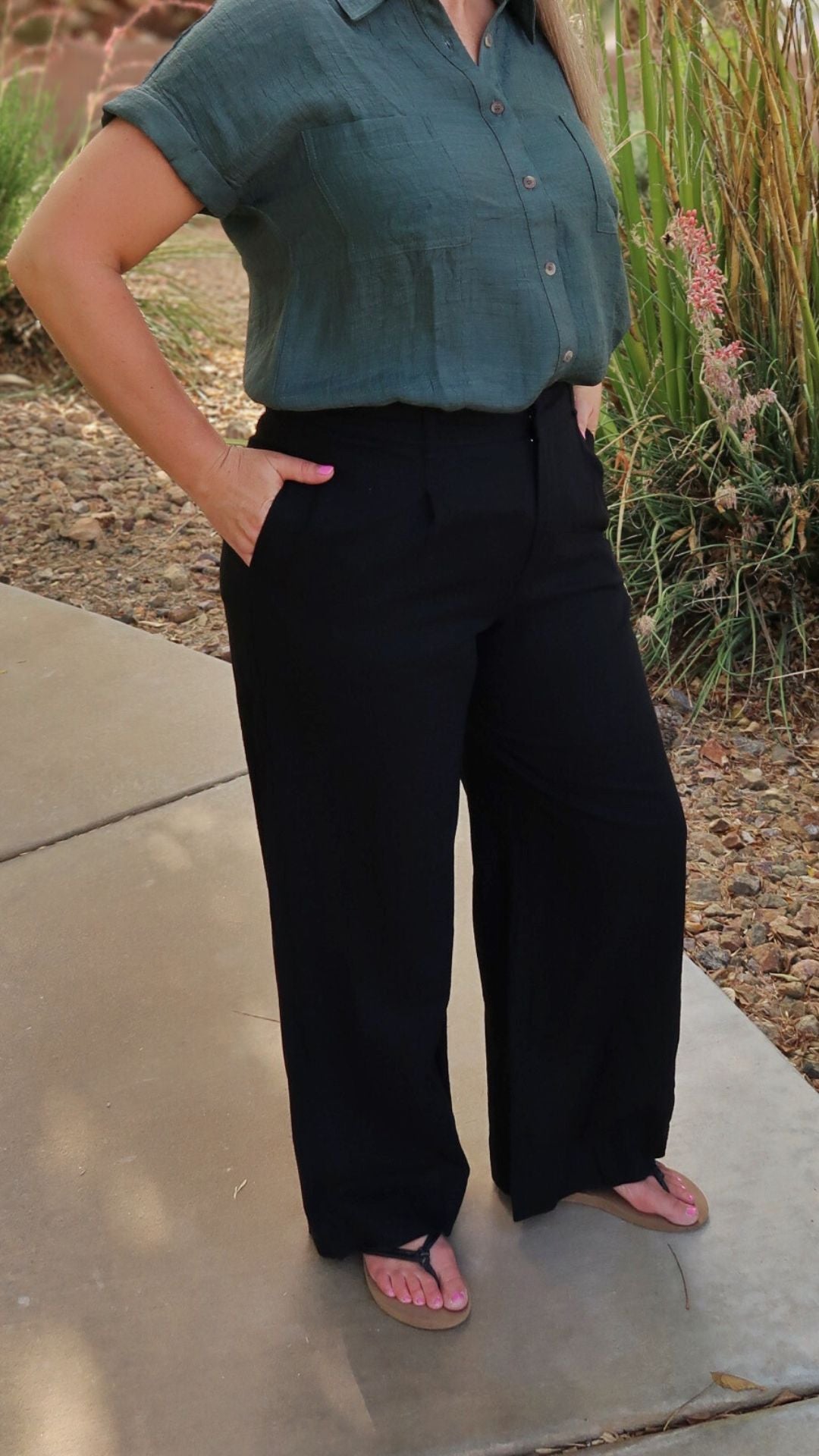 Black Linen Wide Leg Pants- Alohi Gold Apparel 