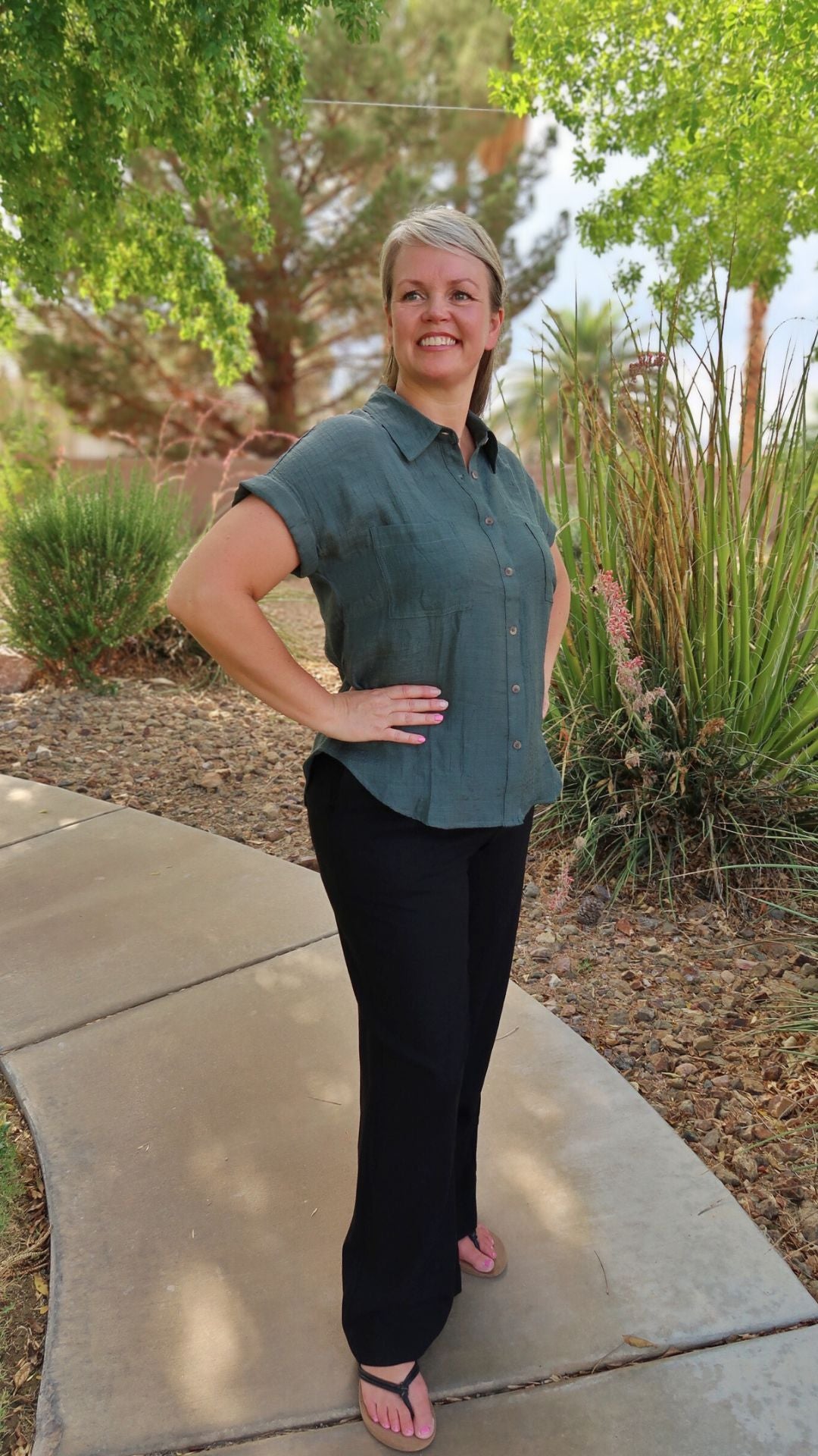 Forrest Green Button Down Top