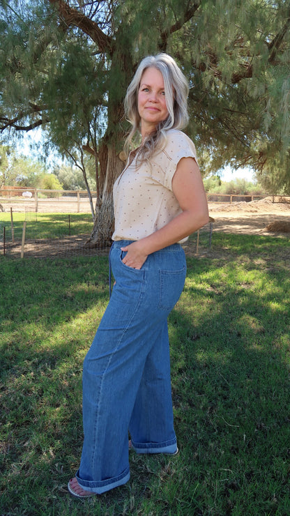 Comfy Denim Wide Leg Pants- Alohi Gold Apparel