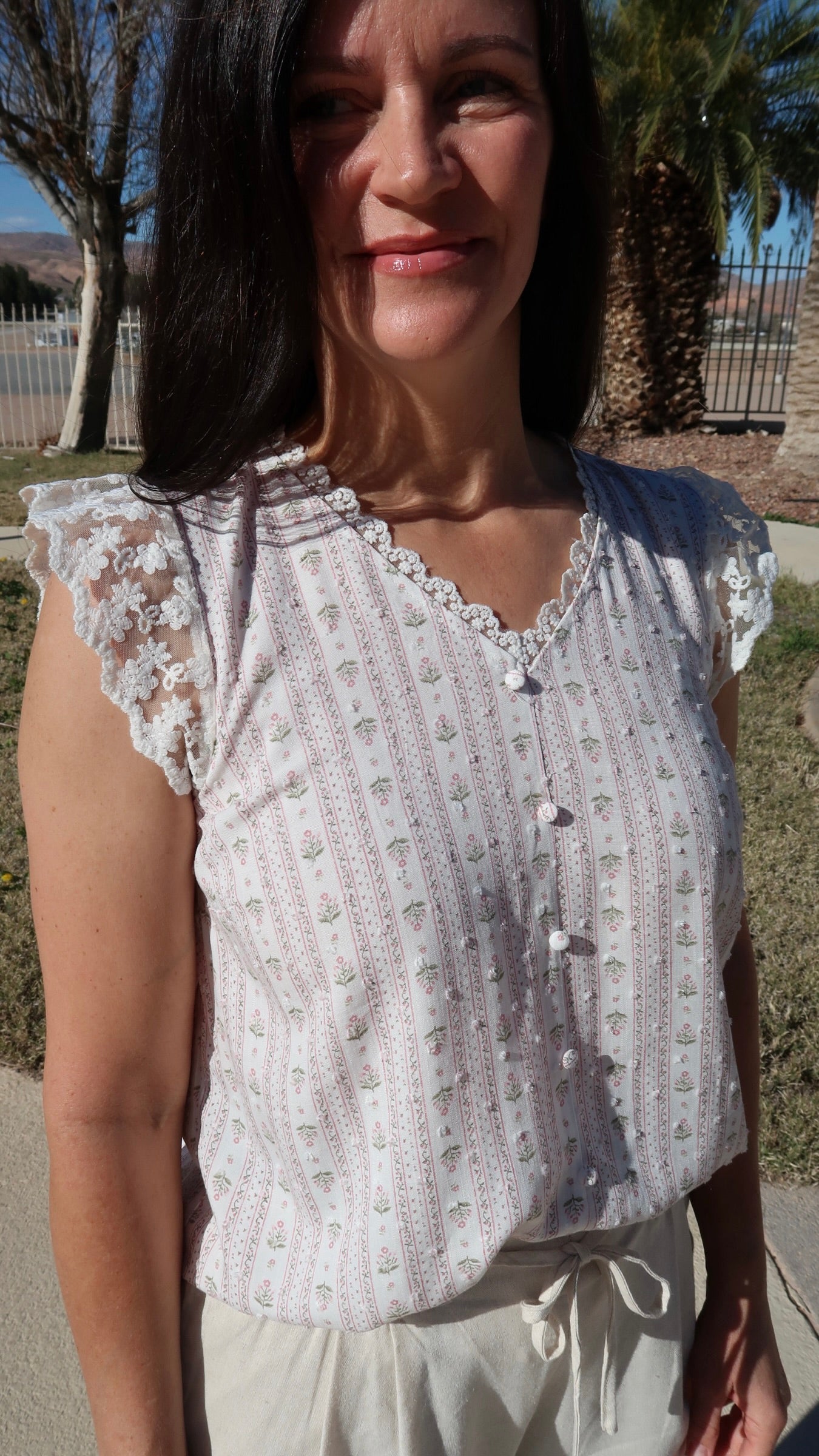 Floral Lace Trim Top