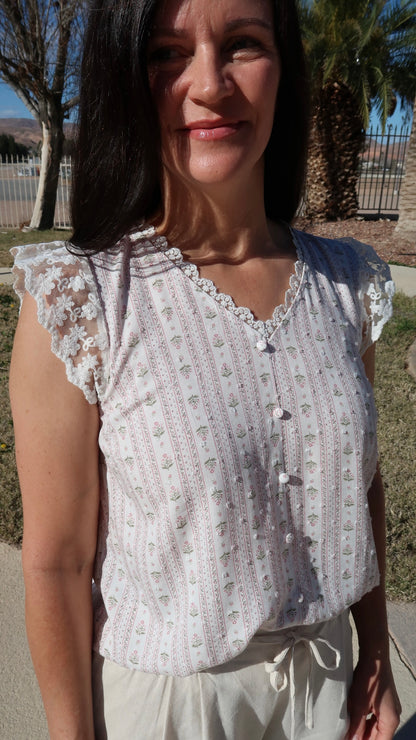 Floral Lace Trim Top