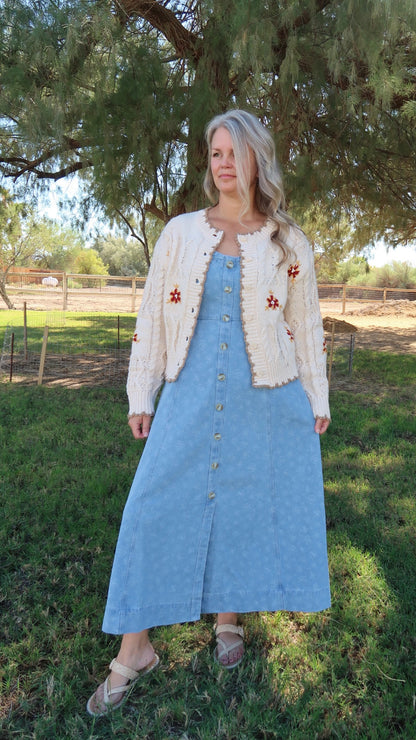 Cable Knit Cardigan With Scalloped Edging- Alohi Gold Apparel