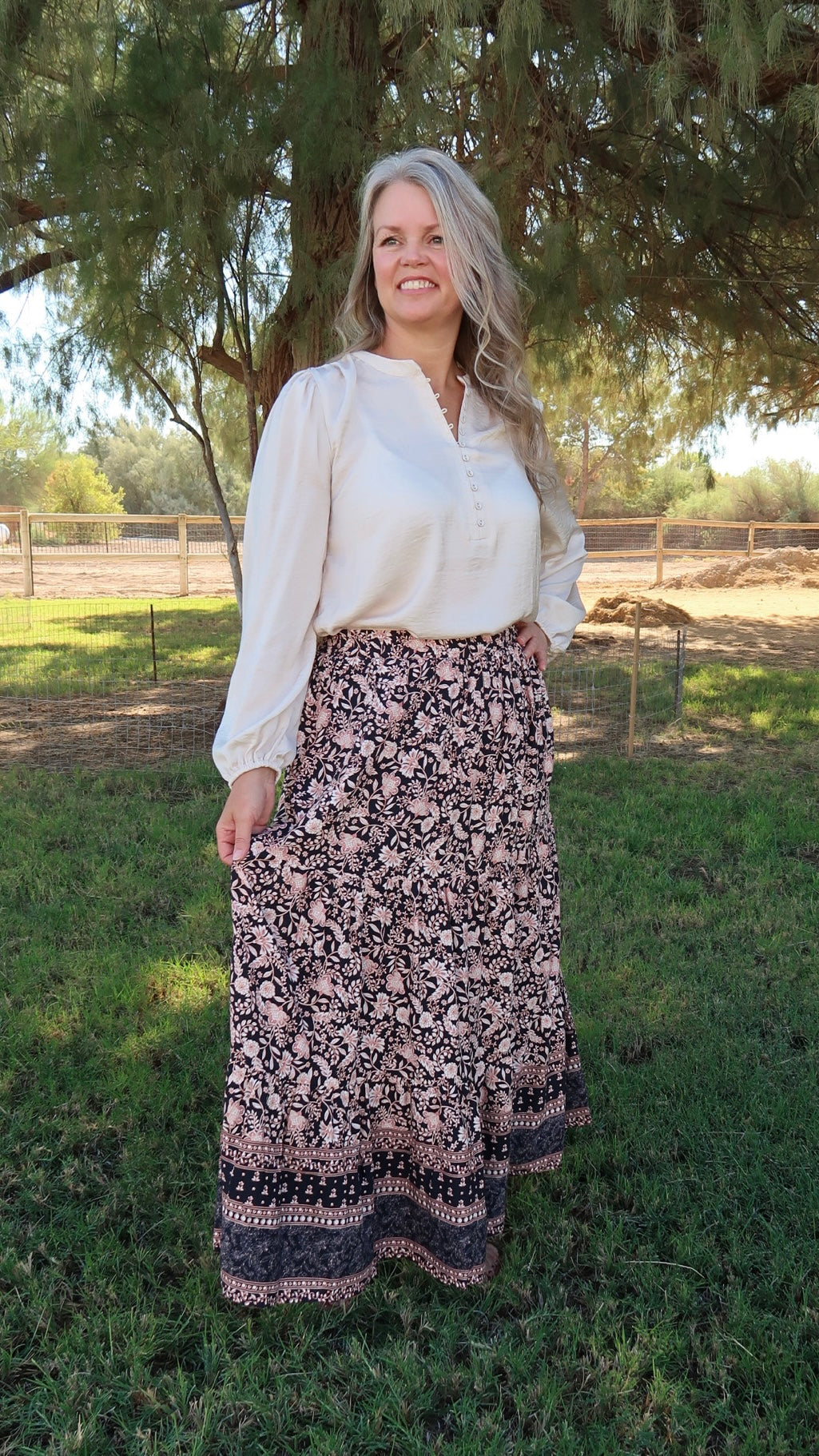 Paisley Print Midi Skirt- Alohi Gold Apparel