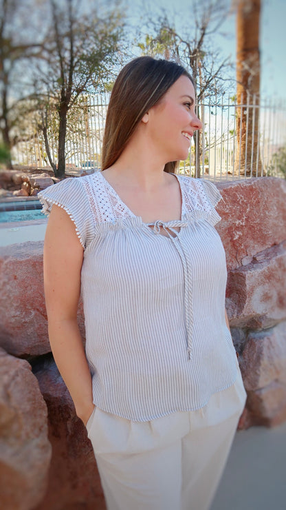 Delicate Trim Grey Stripe Top