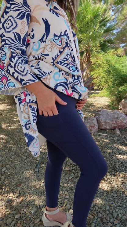 AGA Navy Leggings With Pockets- Alohi Gold Apparel