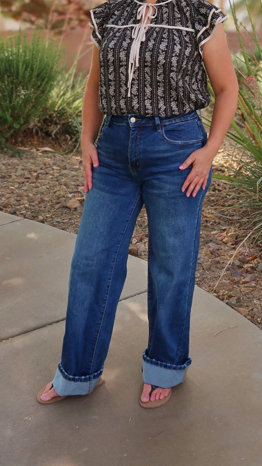 KANCAN HIGH RISE WIDE LEG JEANS- Alohi Gold Apparel
