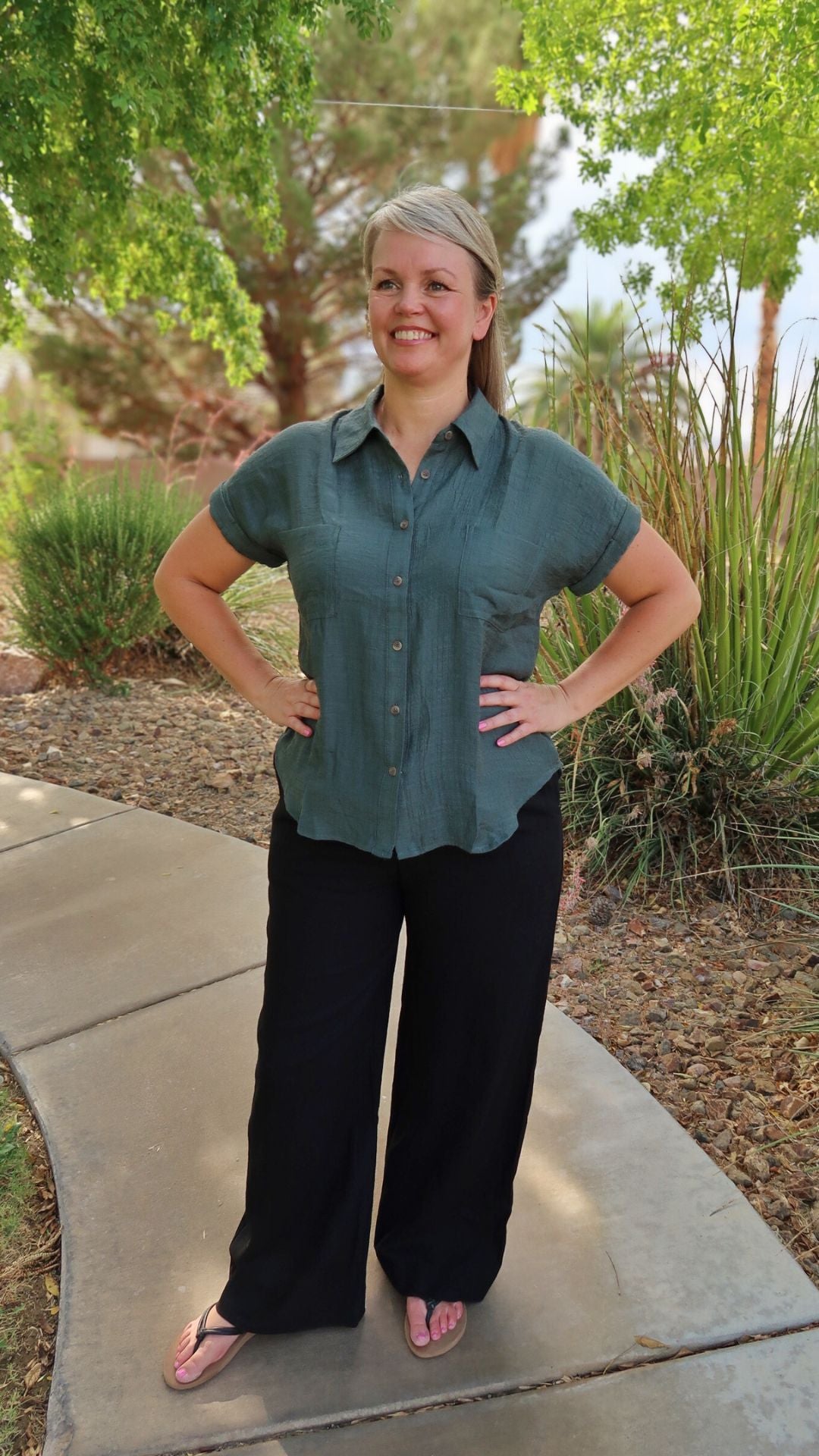Forrest Green Button Down Top