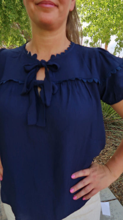 Navy Scallop Trim Top