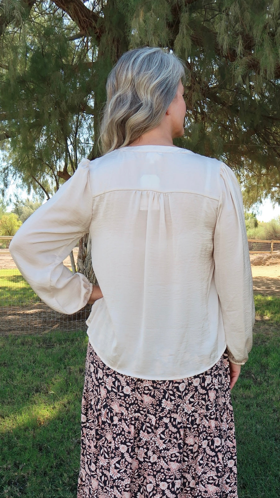 Champagne Satin Long sleeve Top