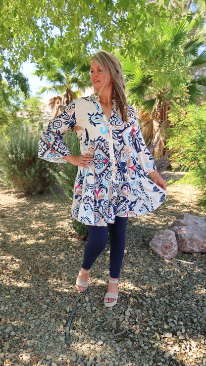 Dynamic Print Tunic Top- Alohi Gold Apparel