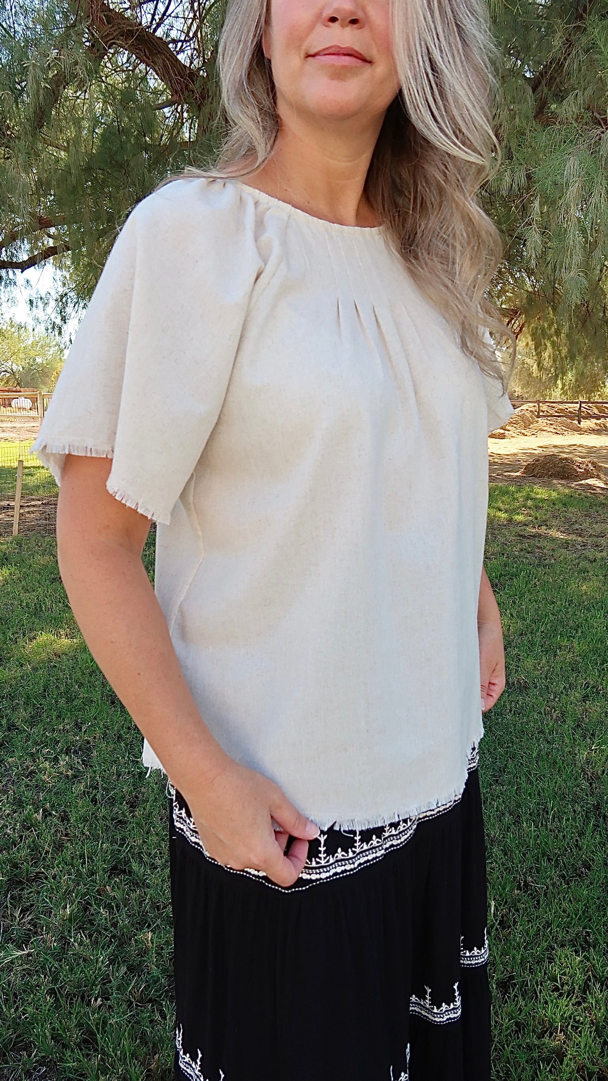 Raw Hem Linen Top- Alohi Gold Apparel