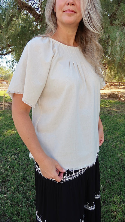 Raw Hem Linen Top- Alohi Gold Apparel