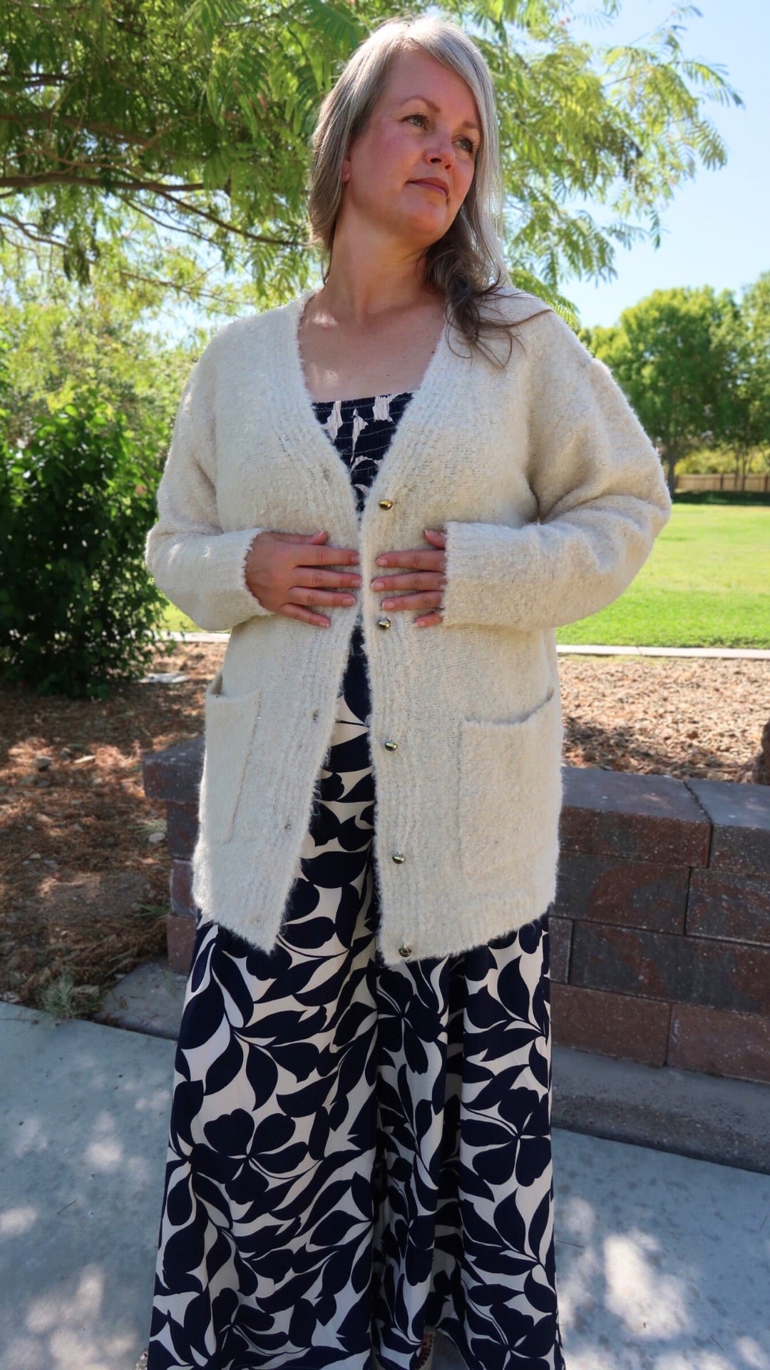 Buttoned Boucle Cardigan- Alohi Gold Apparel