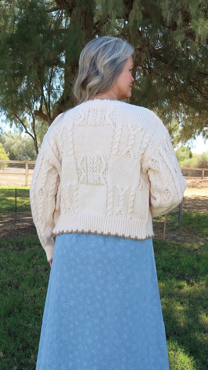 Cable Knit Cardigan With Scalloped Edging- Alohi Gold Apparel