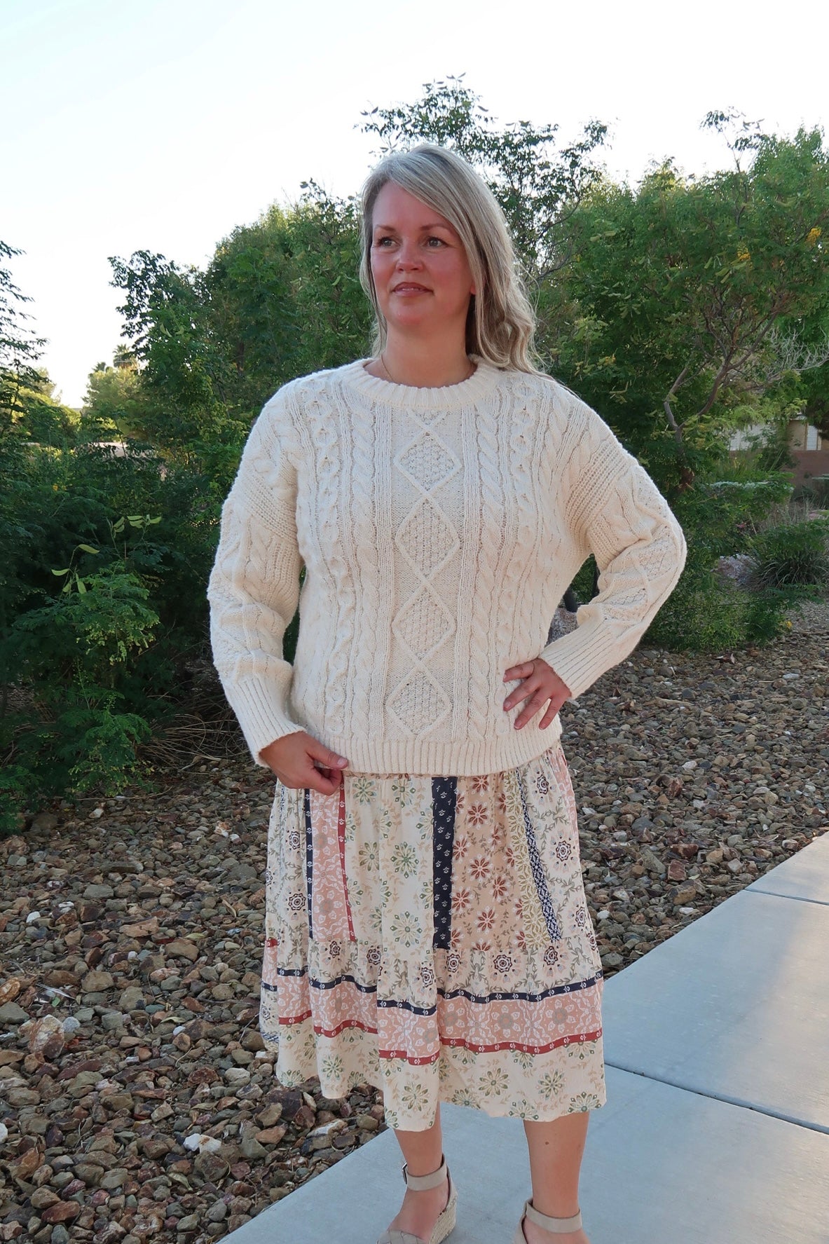 Winter White Cable Knit Sweater- Alohi Gold Apparel