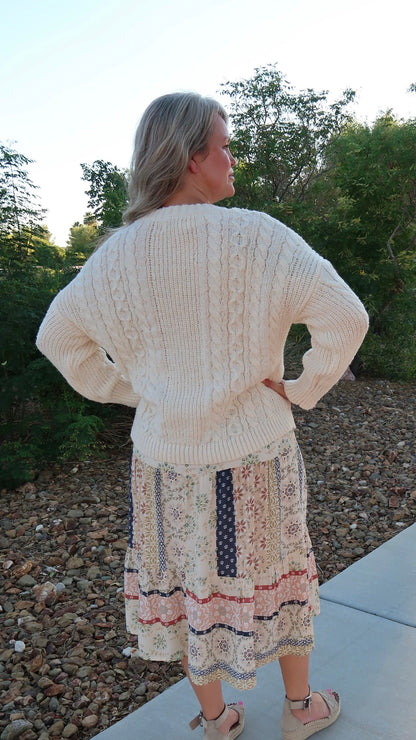 Winter White Cable Knit Sweater- Alohi Gold Apparel